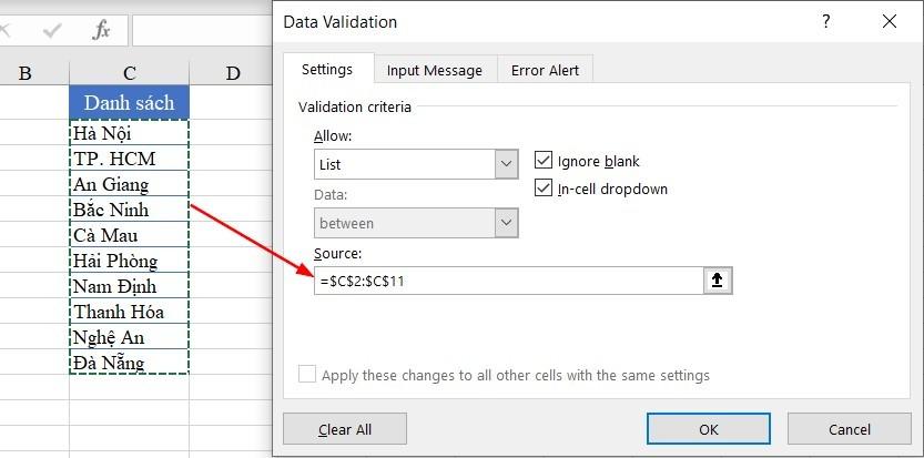 Tạo nguồn dữ liệu cho danh sách chọn